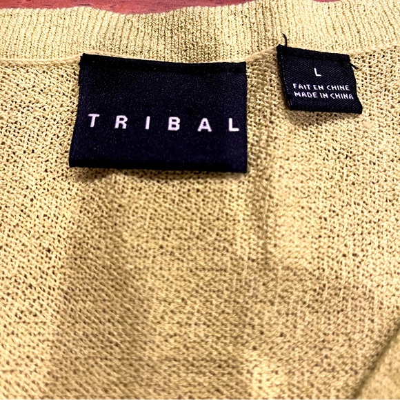 Tribal Sheer Long Sleeve Lightweight Semi Sheer V Neck Sweater Breezy Size L - Picture 4 of 4